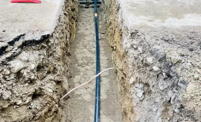 Travaux sur route principale : alimentation nouveau bâtiment avec intervention des services des eaux, Thonon-les-Bains, Seiller TP