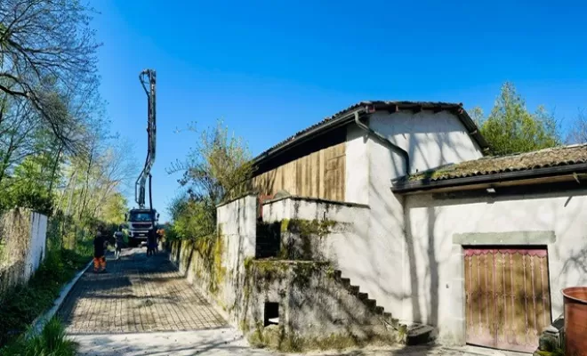 mise en place de la dalle en béton sur 75 m2